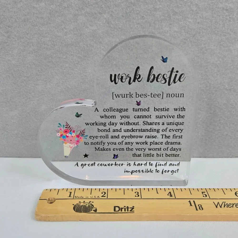 Work Bestie Coworker Friend at Work Acrylic Heart Shaped Desk Sign Plaque NEW